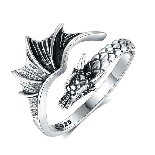 INFUSEU Drachen Ringe Drachenring Silber 925 Verstellbar Gothic Tiere Wikinger Drache Schmuck für Herren Damen von INFUSEU