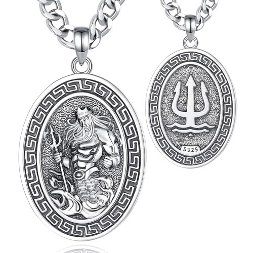 INFUSEU Dreizack Aquaman Kette, 925 Sterling Silber Antikes Griechisches Meer Ozean Amulett Anhänger Griechischer Talisman Gothic Schmuck Geschenke für Männer Frauen von INFUSEU