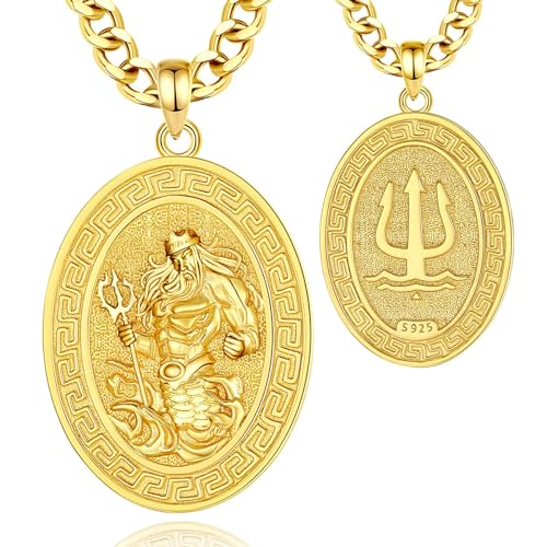 INFUSEU Dreizack Poseidon Kette, 925 Sterling Silber 18k Gold Antikes Griechisches Meer Ozean Amulett Anhänger Griechischer Talisman Gothic Schmuck Geschenke für Männer Frauen von INFUSEU