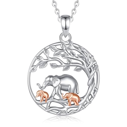 INFUSEU Elefantenmutter Halskette, Familie Kette Tier Anhänger 925 Sterling Silber Elefantenmutter und Zwei Kinder Mutter Und Tochter Mode Schmuck Muttertags Geschenk für Oma Tante von INFUSEU
