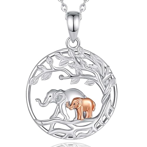 INFUSEU Elefantenmutter Halskette, Familie Kette Tier Anhänger 925 Sterling Silber Halskette Elefante Mutter Und Tochter Mode Schmuck Muttertags Geschenk für Oma Tante von INFUSEU