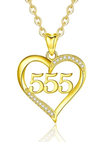 INFUSEU Engelszahl Kette, 925 Silber 18K Gold Anhänger Zahl Engel Lucky Nummer Charm Halskette 555 Glücksanhänger Chokerschmuck für Frauen von INFUSEU