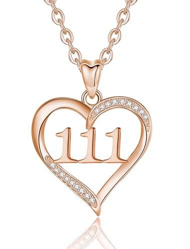 INFUSEU Engelszahl Kette, 925 Silber Roségold Anhänger Zahl Engel Lucky Nummer Charm Halskette 111 Glücksanhänger Chokerschmuck für Frauen von INFUSEU