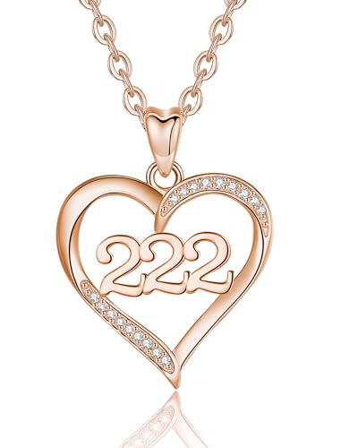 INFUSEU Engelszahl Kette, 925 Silber Roségold Anhänger Zahl Engel Lucky Nummer Charm Halskette 222 Glücksanhänger Chokerschmuck für Frauen von INFUSEU