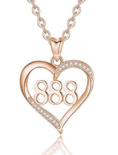 INFUSEU Engelszahl Kette, 925 Silber Roségold Anhänger Zahl Engel Lucky Nummer Charm Halskette 888 Glücksanhänger Chokerschmuck für Frauen von INFUSEU