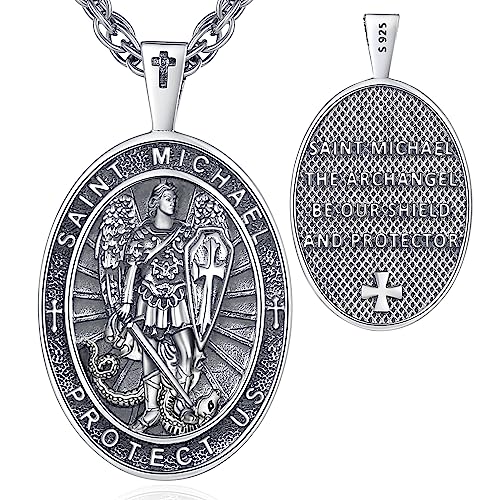 INFUSEU Erzengel Michael Anhänger, 925 Sterling Silber Heiliger Michael Medaillen Gebetsmünzen Christlicher Religiöser Amulett ST. Michael Schmuck für Frauen Männer von INFUSEU