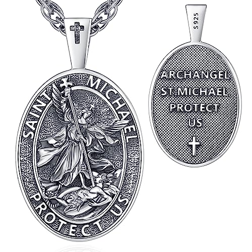 INFUSEU Erzengel Michael Kette, 925 Sterling Silber Heiliger Michael Medaillen Anhänger Gebetsmünzen Christlicher Religiöser Amulett ST. Michael Schmuck für Frauen Männer von INFUSEU