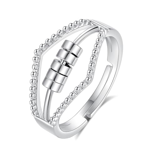 INFUSEU Fidget Angstring, Fidget Angstring Ringe Verstellbar Bead Einstellbare Spinner Worry Schmuck Anxiety Ring Geschenk für Frauen Damen Mädchen von INFUSEU