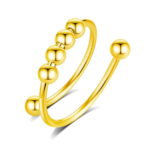 INFUSEU Fidget Ring Damen, Fidget Angstring Gold Ringe Verstellbar Bead Einstellbare Spinner Worry Schmuck Anxiety Ring Geschenk für Frauen Damen Mädchen von INFUSEU