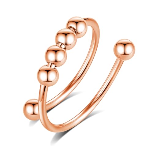 INFUSEU Fidget Ring Damen, Fidget Angstring Rosegold Ringe Verstellbar Bead Einstellbare Spinner Worry Schmuck Anxiety Ring Geschenk für Frauen Damen Mädchen von INFUSEU