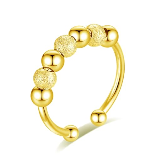 INFUSEU Fidget Spinner, Fidget Angstring Gold Ringe Verstellbar Bead Einstellbare Spinner Worry Schmuck Anxiety Ring Geschenk für Frauen Damen Mädchen von INFUSEU