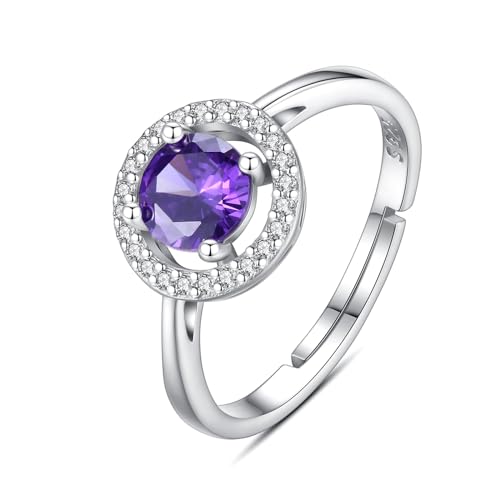 INFUSEU Geburtsstein Ring, 925 Sterling Silber Geburtsstein Amethyst Ringe für Damen Mai Personalisierbar Verstellbar Offene Bänder Zirkonia Ringe Geschenke für Frauen Mädchen von INFUSEU