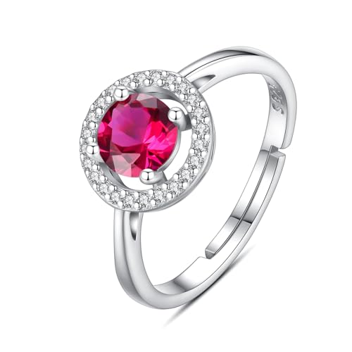 INFUSEU Geburtsstein Ring, 925 Sterling Silber Geburtsstein Rubin Ringe für Damen Oktober Personalisierbar Verstellbar Offene Bänder Zirkonia Ringe Geschenke für Frauen Mädchen von INFUSEU