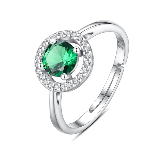 INFUSEU Geburtsstein Ring, 925 Sterling Silber Geburtsstein Smaragd Ringe für Damen August Personalisierbar Verstellbar Offene Bänder Zirkonia Ringe Geschenke für Frauen Mädchen von INFUSEU