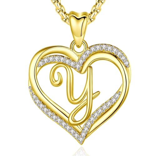 INFUSEU Halskette Damen Mit Buchstaben, Y Anhänger Doppelherz Anfangshalskette Personalisierter Goldbuchstabe A-Z Schmuck Zirkonia CZ Romantische Geschenke für Dame Ehefrau Mutter von INFUSEU