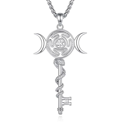 INFUSEU Hecate's Wheel kette, 925 Sterling Silber halskette Figuren Heidnische Triple Moon Göttin Hecate Schmuck Amulett Hexe Schlange Anhänger Schutz Rune Wicca Schmuck für Frauen von INFUSEU