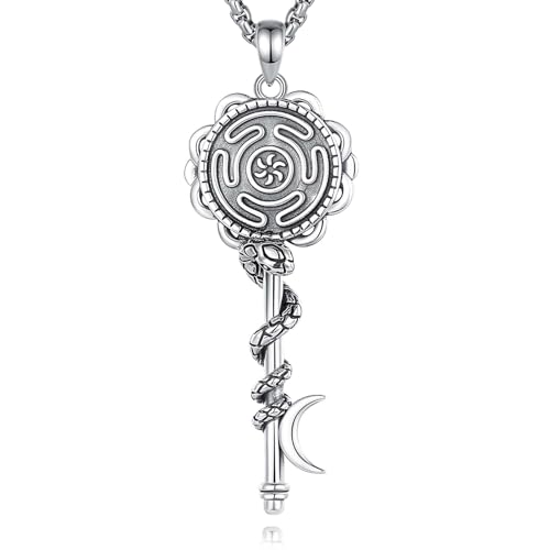 INFUSEU Hecate's Wheel kette, 925 Sterling Silber halskette Figuren Heidnische Göttin Hecate Schmuck Amulett Hexe Schlange Anhänger Schutz Rune Wicca Schmuck für Frauen von INFUSEU