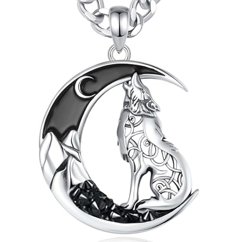 INFUSEU Keltische Wolfs Kette, 925 Sterling Silber Mond Anhänger Keltischer Knoten Schmuck für Frauen Tierliebhaber Geist Anhänger Talisman Schmuck Geschenke für Frauen Her von INFUSEU