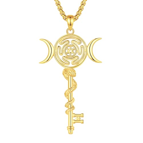 INFUSEU Hecate's Wheel kette, 925 Sterling Silber 18K Gold halskette Figuren Heidnische Triple Moon Göttin Hecate Schmuck Amulett Hexe Schlange Anhänger Schutz Rune Wicca für Frauen von INFUSEU