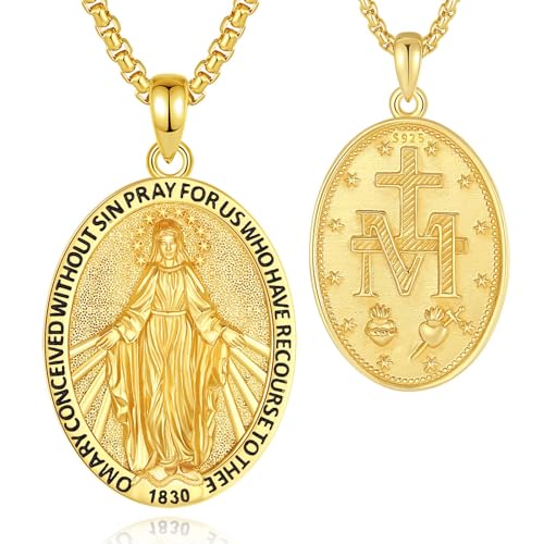 INFUSEU Heilige Maria Kette, 925 Sterling Silber 18K Gold Heiliger Schutzpatron Medaille Wundertätige Katholischer Anhänger Christlicher Glaube Religiöser Schmuck Amulett Geschenke für Frauen INFUSEU Heilige Maria Kette, 925 Sterling Silber 18K Gold Heiliger Schutzpatron Medaille Wundertätige Katholischer Anhänger Christlicher Glaube Religiöser Schmuck Amulett Geschenke für Frauen von INFUSEU