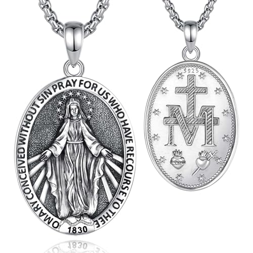 INFUSEU Heilige Maria Kette, 925 Sterling Silber Heiliger Schutzpatron Medaille Wundertätige Katholischer Anhänger Christlicher Glaube Religiöser Schmuck Amulett Geschenke für Frauen INFUSEU Heilige Maria Kette, 925 Sterling Silber Heiliger Schutzpatron Medaille Wundertätige Katholischer Anhänger Christlicher Glaube Religiöser Schmuck Amulett Geschenke für Frauen von INFUSEU
