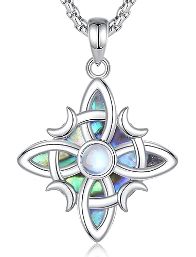 INFUSEU Hexen Knoten Kette, 925 Sterling Silber Abalone Muschel Mondstein Hexerei Knoten Anhänger Wicca Irisch Keltisch Magisches Symbol Schmuck Alte Hexerei Charme Geschenke für Frauen von INFUSEU