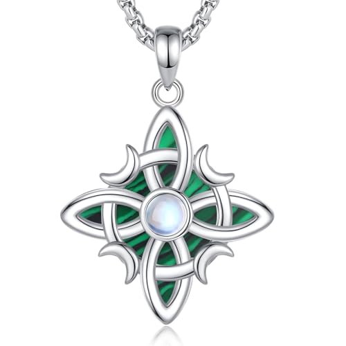 INFUSEU Hexen Knoten Kette, 925 Sterling Silber Malachit Mondstein Hexerei Knoten Anhänger Wicca Irisch Keltisch Magisches Symbol Schmuck Alte Hexerei Charme Geschenke für Frauen INFUSEU Hexen Knoten Kette, 925 Sterling Silber Malachit Mondstein Hexerei Knoten Anhänger Wicca Irisch Keltisch Magisches Symbol Schmuck Alte Hexerei Charme Geschenke für Frauen von INFUSEU