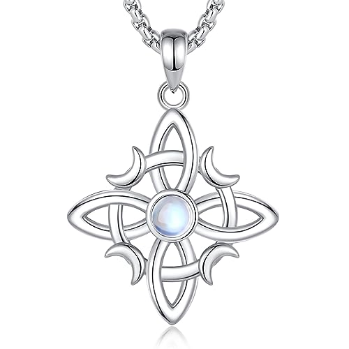 INFUSEU Hexen Knoten Kette, 925 Sterling Silber Mondstein Hexerei Knoten Anhänger Wicca Irisch Keltisch Magisches Symbol Schmuck Alte Hexerei Charme Geschenke für Frauen von INFUSEU