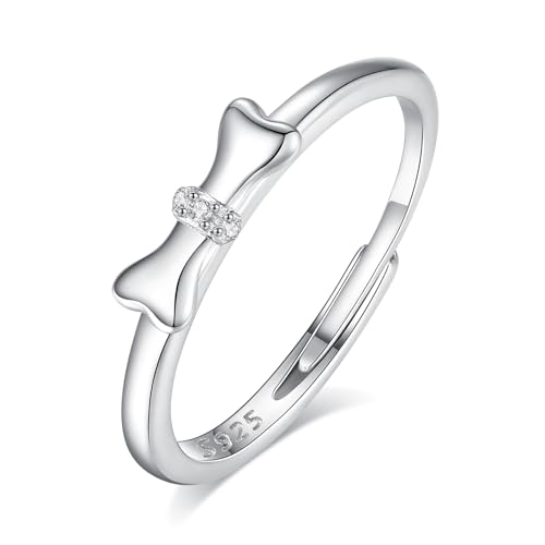 INFUSEU Hundeknochen Ring, Sterling Silber 925 Verstellbarer Finger Umarmen Ringe Schmuck Freundschaftsringe für Frauen Mädchen von INFUSEU