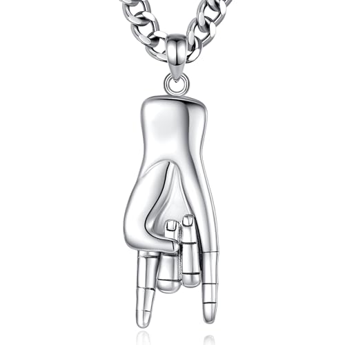 INFUSEU Italienische Hand Kette, 925 Sterling Silber 3d Charm Cornicello Anhänger Italienischer Amulett Schmuck Glücksamulett Italienische Geschenke für Damen Herren von INFUSEU