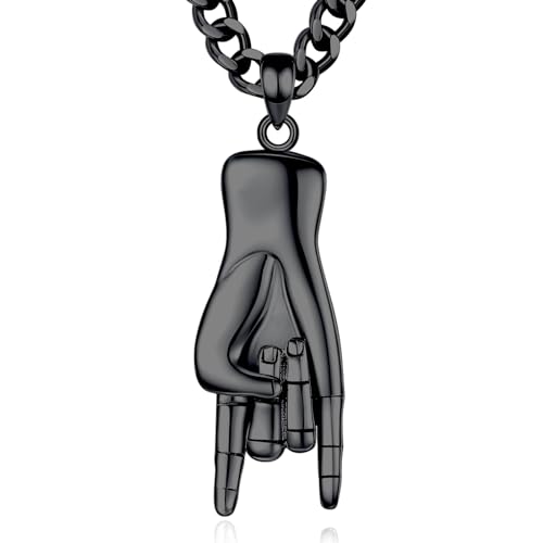INFUSEU Italienische Hand Kette, 925 Sterling Silber Schwarz 3d Charm Cornicello Anhänger Italienischer Amulett Schmuck Glücksamulett Italienische Geschenke für Damen Herren von INFUSEU