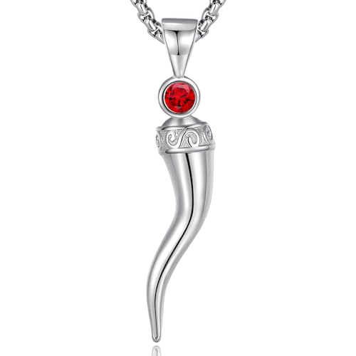 INFUSEU Italienische Horn Kette, 925 Sterling Silber 3d Charm Hirschhorn Cornicello Anhänger Italienischer Amulett Schmuck Glücksamulett Italienische Geschenke für Damen Herren von INFUSEU