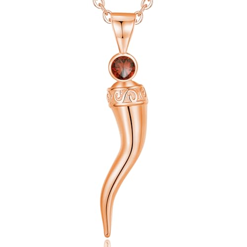 INFUSEU Italienische Horn Kette, 925 Sterling Silber Rose Gold 3d Charm Hirschhorn Cornicello Anhänger Italienischer Amulett Schmuck Glücksamulett Italienische Geschenke für Damen Herren von INFUSEU