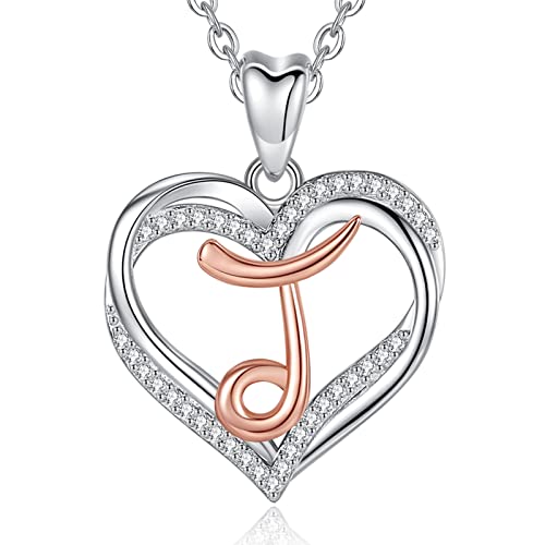 INFUSEU J Initial Halskette, 925 Sterling Silber fur Damen Dame Doppeltes Herz Zirkonia CZ Namen Schmuck Romantische Geburtstags Geschenke fur Frau Mama Freundin, 20 Zoll Kette von INFUSEU