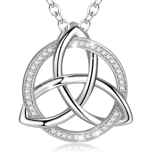 INFUSEU Keltischer Schmuck Damen, 925 Silber Algerischer Liebes Knoten Kette Trinity Knoten Halskette Triquetra Love Knot Keltischer Geschenke für Damen von INFUSEU