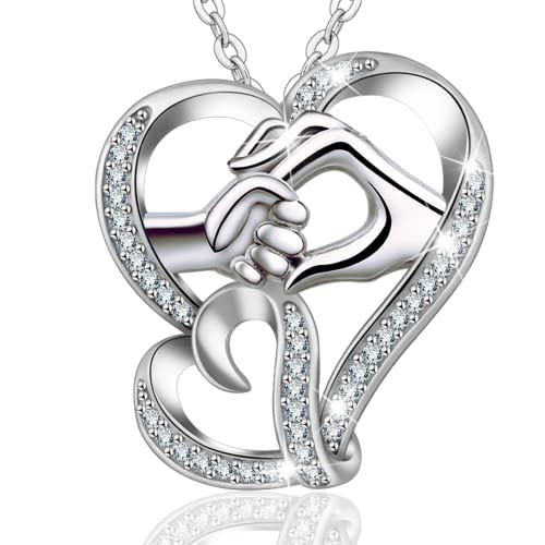 INFUSEU Kette Herz Mutter Tochter, Kette Mit Mutter Tochter Hand in Hand Anhänger Silber 925 Schmuck Mama Tochter Muttertagsgeschenk für Mama Frauen von INFUSEU