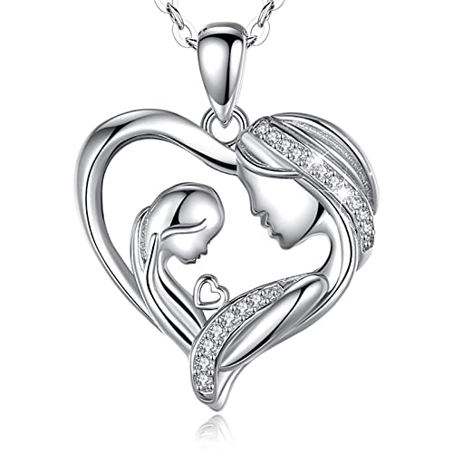 INFUSEU Kette Herz Mutter Tochter, Kette Mit Namen Silber 925 Halskette Mutter Kind Umarmung Anhänger Schmuck Herzkette Silber Frauen Mama Tochter Geschenk von INFUSEU