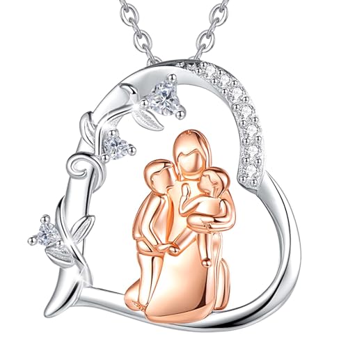 INFUSEU Kette Herz Mutter Tochter, Silber 925 Anhänger Namen Halskette Mama Kind Umarmung Schmuck Herzkette Silber Frauen Mutter Tochter Geschenk von INFUSEU