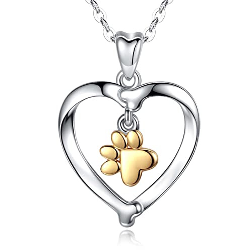 INFUSEU Kette Hundepfote Silber 925, Herz Halskette Tier Schmuck Golden Anhänger Tierliebhaber Hundehalskette Schwester Geschenk 10 Jahre von INFUSEU