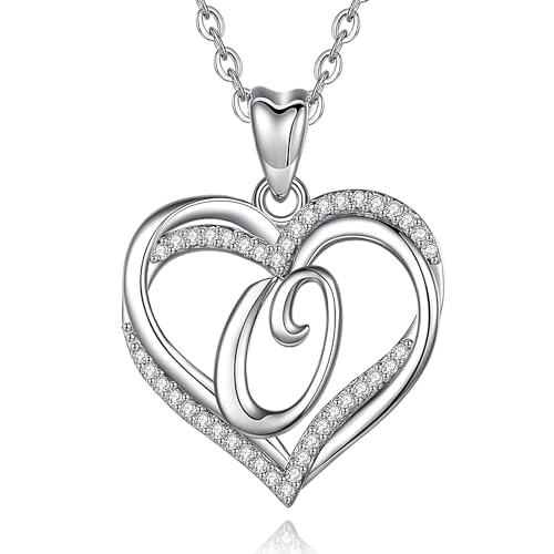 INFUSEU Kette mit Buchstaben, Alphabet O Initial Halskette Letter A-Z Anhänger Cubic Zirconia CZ Name Doubleherz Schmuck 20 Zoll Kette Personalisierte Geschenke für Frauen Mädchen von INFUSEU