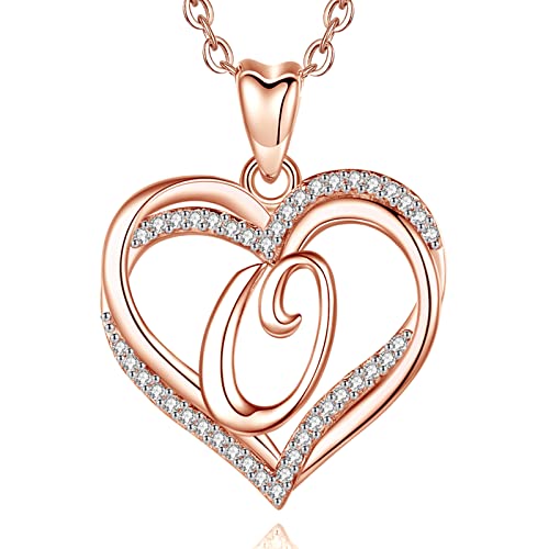 INFUSEU Kette mit Buchstaben, Alphabet O Initial Halskette Rosegold Letter A-Z Anhänger Cubic Zirconia CZ Name Doubleherz Schmuck 20 Zoll Kette Personalisierte Geschenke für Frauen Mädchen von INFUSEU