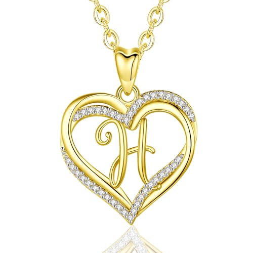 INFUSEU Kette mit Buchstaben, H Initial Halskette Doppelherz Anhänger 18K Gold Buchstabe Cubic Zirkonia CZ Schmuck Geburtstagsgeschenk für Frau Mutter Freundin, 20 Zoll Kette von INFUSEU