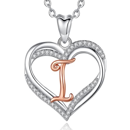 INFUSEU Kette mit Buchstaben, Schmuck Damen I Anhänger Rosegold Namenskette Sterling Silber 925 Doppeltes Herz Alphabet Halskette Für Freundin Damen von INFUSEU