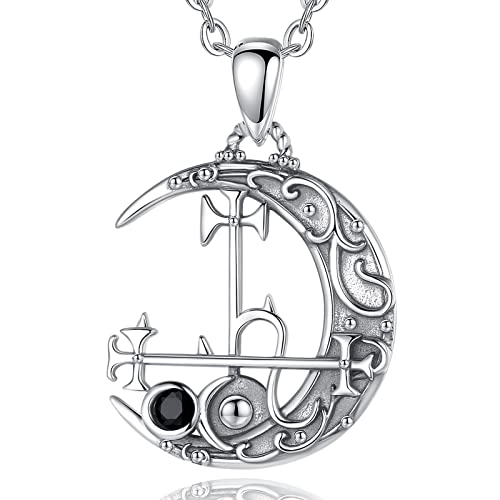 INFUSEU Lilith Wikinger Kette, Mond Stern Sonne Rad 925 Sterling Silber Hexer Schmuck Amulett Schild Hexe Anhänger Schutz Rune Schmuck für Frauen Männer von INFUSEU