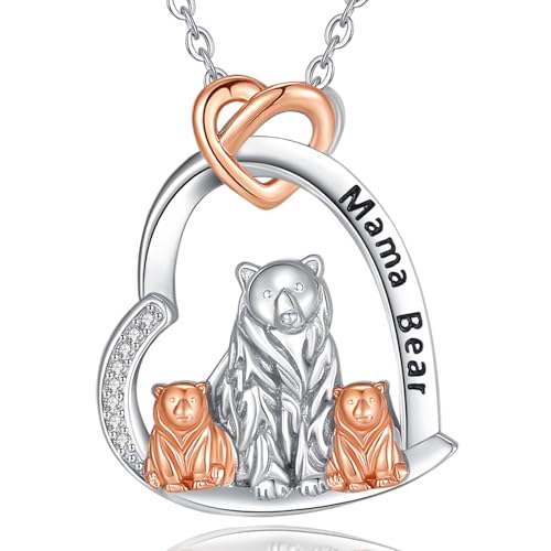 INFUSEU Mama Bär Halskette, Familie Kette Tier Anhänger 925 Sterling Silber Bärenmutter und Zwei Kinder Mutter Und Tochter Mode Schmuck Muttertags Geschenk für Oma Tante von INFUSEU