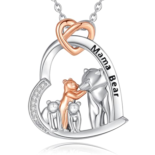 INFUSEU Mama Bear Halskette, Familie Kette Tier Anhänger 925 Sterling Silber Mutter Bär und Drei Kinder Mutter Und Tochter Mode Schmuck Muttertags Geschenk für Oma Tante von INFUSEU