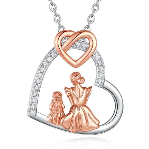 INFUSEU Mama Tochter Schmuck, 925 Silber Roségold Mutter und ein Kind Anhänger Mama Geschenk Stiefmutter Kind Halkette Mutter Sohn Schmuck Familien Kette Geschenk Für Mama Frauen Unsere Dame von INFUSEU