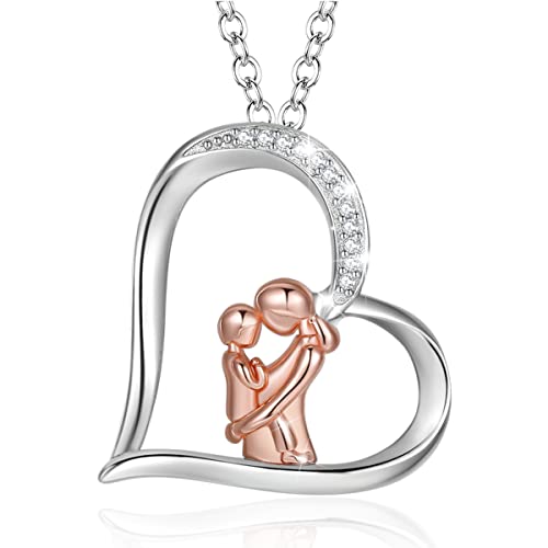 INFUSEU Mutter Tochter Geschenk, 925 Silber Mama Kind Kette Roségold Anhänger Umarmung Mama Tochter Partnerlook Schmuck Geschenke FüR Werdende MüTter Unsere Dame Oma von INFUSEU