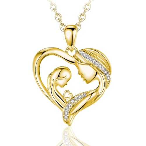 INFUSEU Mutter Tochter Kette, 925 Silber 18K Gold Anhänger Mama Geschenk Stiefmutter Kind Halkette Mutter Sohn Schmuck Familienkette Geschenk Für Mama Frauen Unsere Dame von INFUSEU