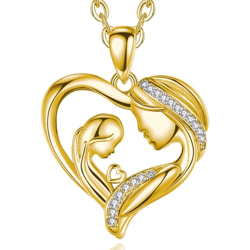 INFUSEU Mutter Tochter Kette, 925 Silber 18K Gold Anhänger Mama Geschenk Stiefmutter Kind Halkette Mutter Sohn Schmuck Familienkette Geschenk Für Mama Frauen Unsere Dame von INFUSEU